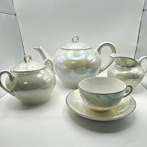 Art Deco Carl Tielsch Altwasser Pearl Lusterware 11pc Tea Set Germany 1920s